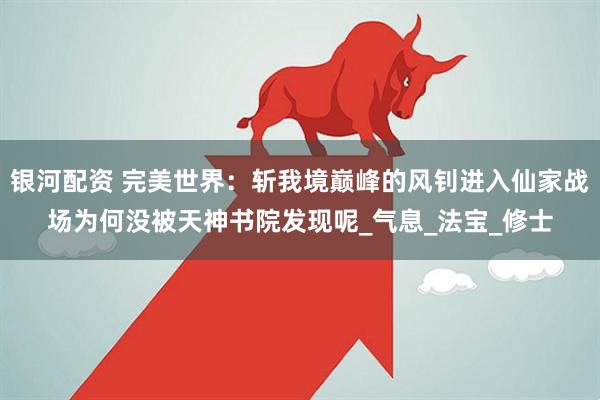 银河配资 完美世界:斩我境巅峰的风钊进入仙家战场为何没被天神书院发现呢_气息_法宝_修士