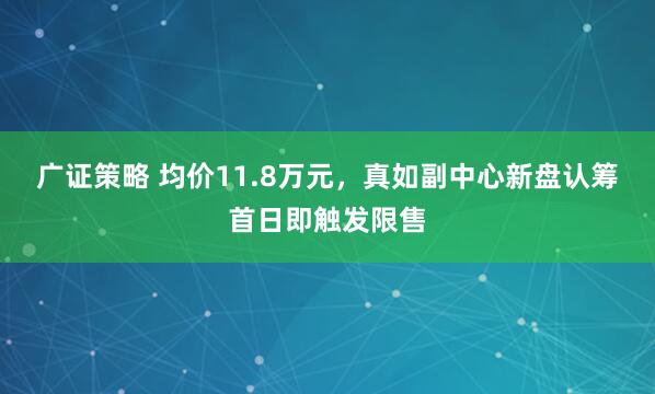 广证策略 均价11.8万元，真如副中心新盘认筹首日即触发限售